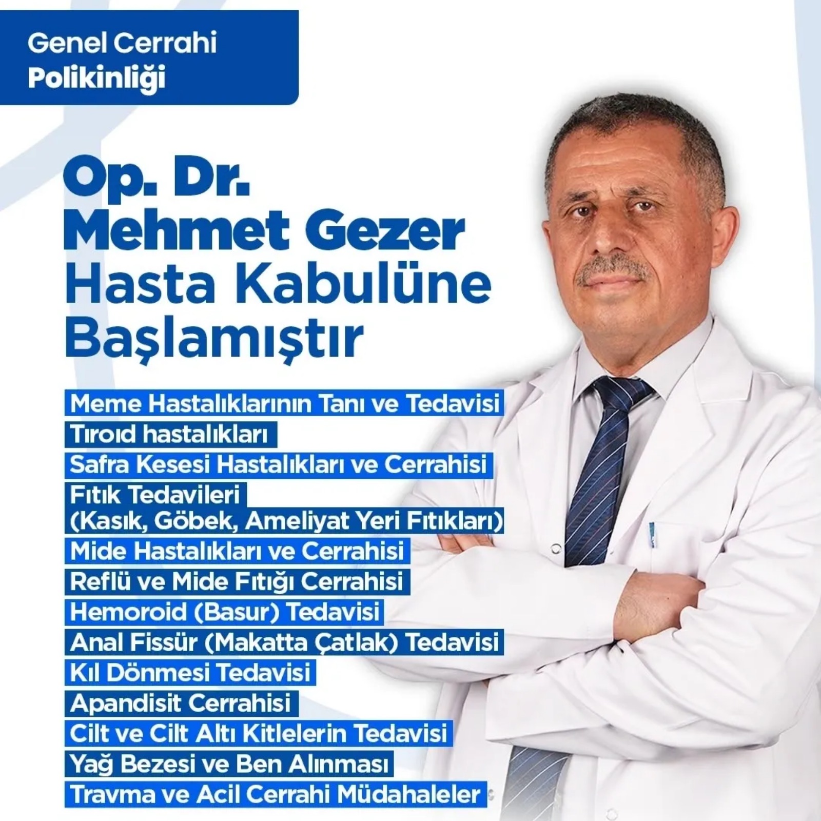 Op. Dr. Mehmet Gezer Hasta Kabulüne Başladı